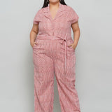 Peach Dabu Stripe Handblock Printed Cotton Jumpsuit