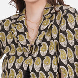 Olive Bagru Paisley Handblock Printed Cotton Cape Blazer