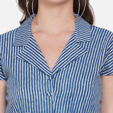 Indigo Handblock Printed Stripe Cotton Jumpsuit