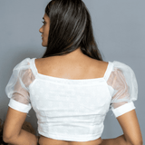 Sanganeri Hand block Crop Top with Organza Sleeves