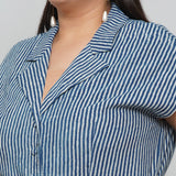 Indigo Handblock Printed Stripe Cotton Jumpsuit