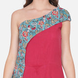 Red & Green Sanganeri Handblock Printed Overlap  Cotton Jumpsuit