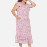 Pink Sanganeri Handblock Printed Mermaid Style Cotton Dress