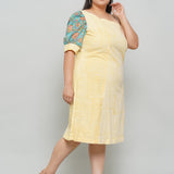 Yellow Stripe Sanganeri Sleeve Handblock Printed Cotton Dress