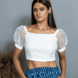 Sanganeri Hand block Crop Top with Organza Sleeves