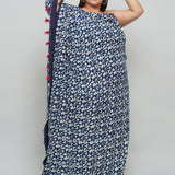 Indigo Handblock printed One Shoulder Kaftan Maxi Dress