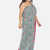 Red & Green Sanganeri Handblock Printed Overlap  Cotton Jumpsuit