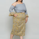 Mustard Grey Sanganeri Skirt Top