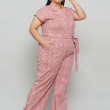 Peach Dabu Stripe Handblock Printed Cotton Jumpsuit