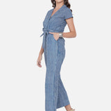 Indigo Handblock Printed Stripe Cotton Jumpsuit