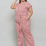 Peach Dabu Stripe Handblock Printed Cotton Jumpsuit