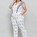 White Sanganeri Paisley Handblock Printed Cotton Jumpsuit