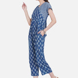 Indigo Dabu Handblock Printed Angrakha Style Cotton Jumpsuit