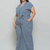 Indigo Handblock Printed Stripe Cotton Jumpsuit