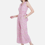 Pink Sanganeri Handblock Printed Cotton Jumpsuit