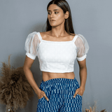 Sanganeri Hand block Crop Top with Organza Sleeves