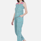 Blue Sanganeri Night Suit Set