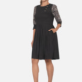 Black Rayon Cotton Dress with Kalamkari Handblock Printed Sleeves Dress