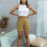 Mustard Bagru Shorts with Lace