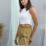 Mustard Bagru Shorts with Lace