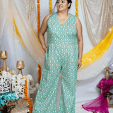 Blue Sanganeri Handblock Printed Cotton Jumpsuit