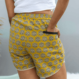 Mustard Bagru Shorts with Lace