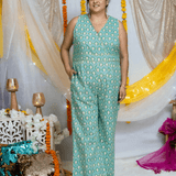 Blue Sanganeri Handblock Printed Cotton Jumpsuit
