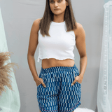 Indigo Dabu Shorts with Fuchsia Piping