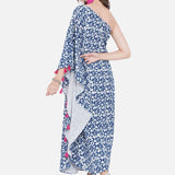 Indigo Handblock printed One Shoulder Kaftan Maxi Dress