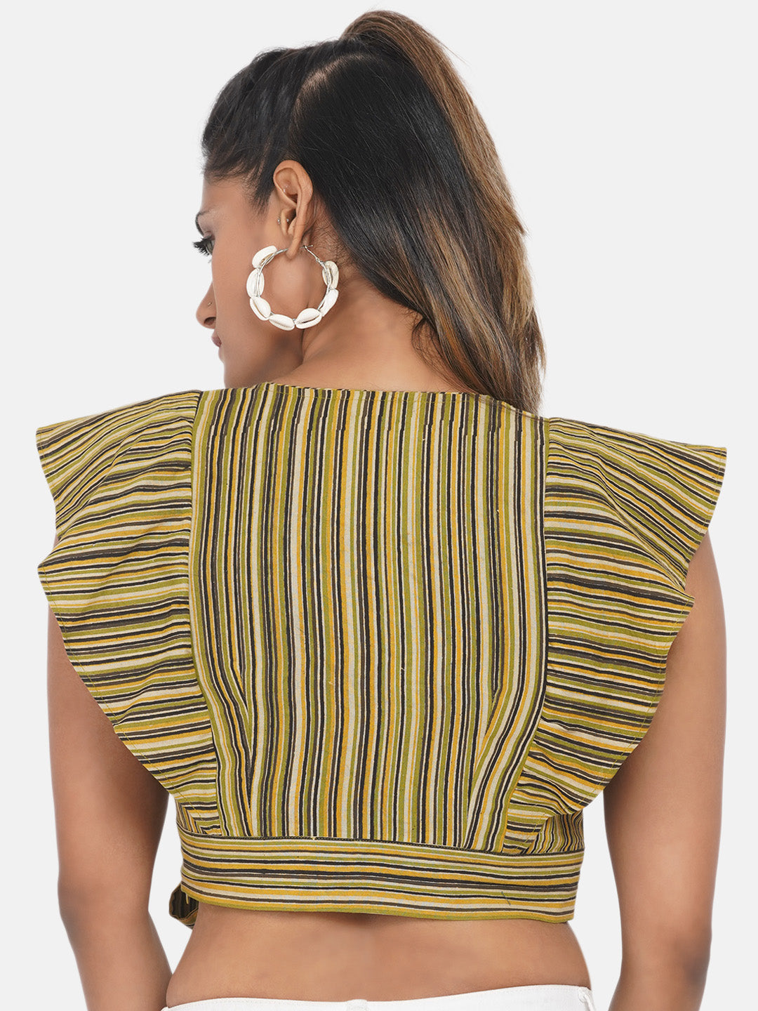 Olive Dabu Handblock Printed Stripe Cotton Top