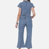Indigo Handblock Printed Stripe Cotton Jumpsuit