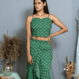 Green Bagru Wrap Skirt & Top