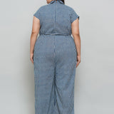Indigo Handblock Printed Stripe Cotton Jumpsuit