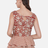 Red Bagru Handblock Printed Peplum Cotton Top