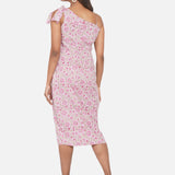 Pink Sanganeri Handblock Printed One Shoulder Dress