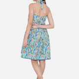 Blue Sanganeri Handblock Printed Backless Cotton Dress