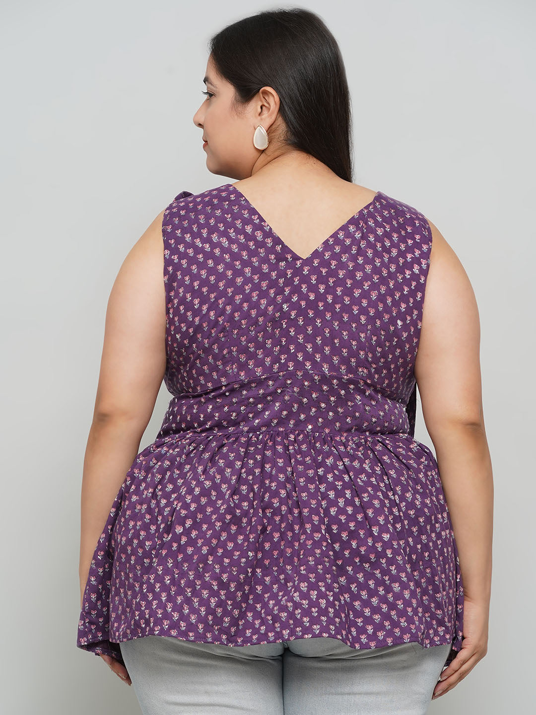 Purple Sanganeri Handblock Printed Cotton Top