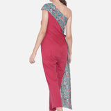 Red & Green Sanganeri Handblock Printed Overlap  Cotton Jumpsuit