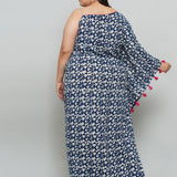 Indigo Handblock printed One Shoulder Kaftan Maxi Dress