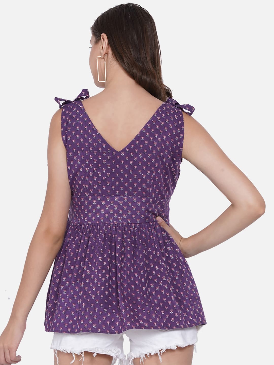 Purple Sanganeri Handblock Printed Cotton Top