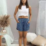 Indigo Dabu Shorts with Fuchsia Piping