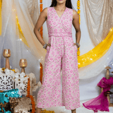 Pink Sanganeri Handblock Printed Cotton Jumpsuit