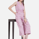 Pink Sanganeri Handblock Printed Cotton Jumpsuit