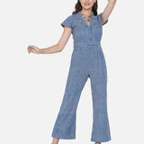 Indigo Handblock Printed Stripe Cotton Jumpsuit