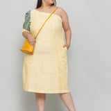 Yellow Stripe Sanganeri Sleeve Handblock Printed Cotton Dress