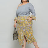 Mustard Grey Sanganeri Skirt Top