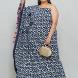 Indigo Handblock printed One Shoulder Kaftan Maxi Dress