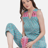 Blue Sanganeri Night Suit Set