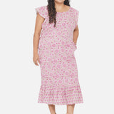 Pink Sanganeri Handblock Printed Mermaid Style Cotton Dress