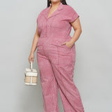 Pink Dabu Stripe Handblock Cotton Jumpsuit